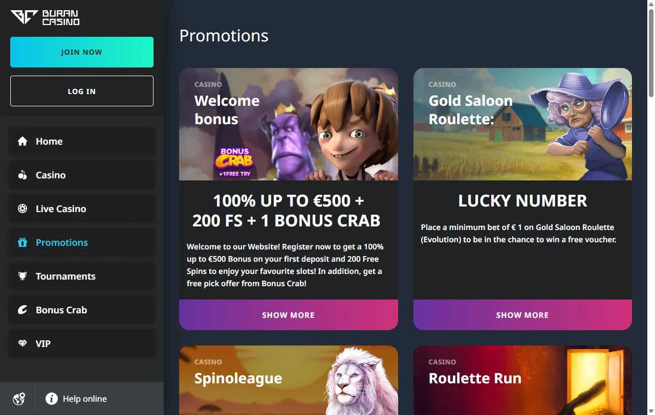 Bonos bienvenida promociones en Buran casino España