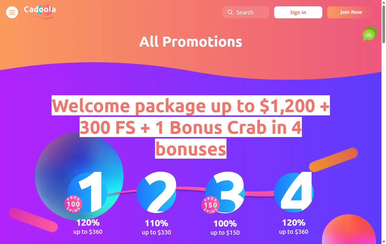 Bonos promociones bienvenida en Cadoola casino España