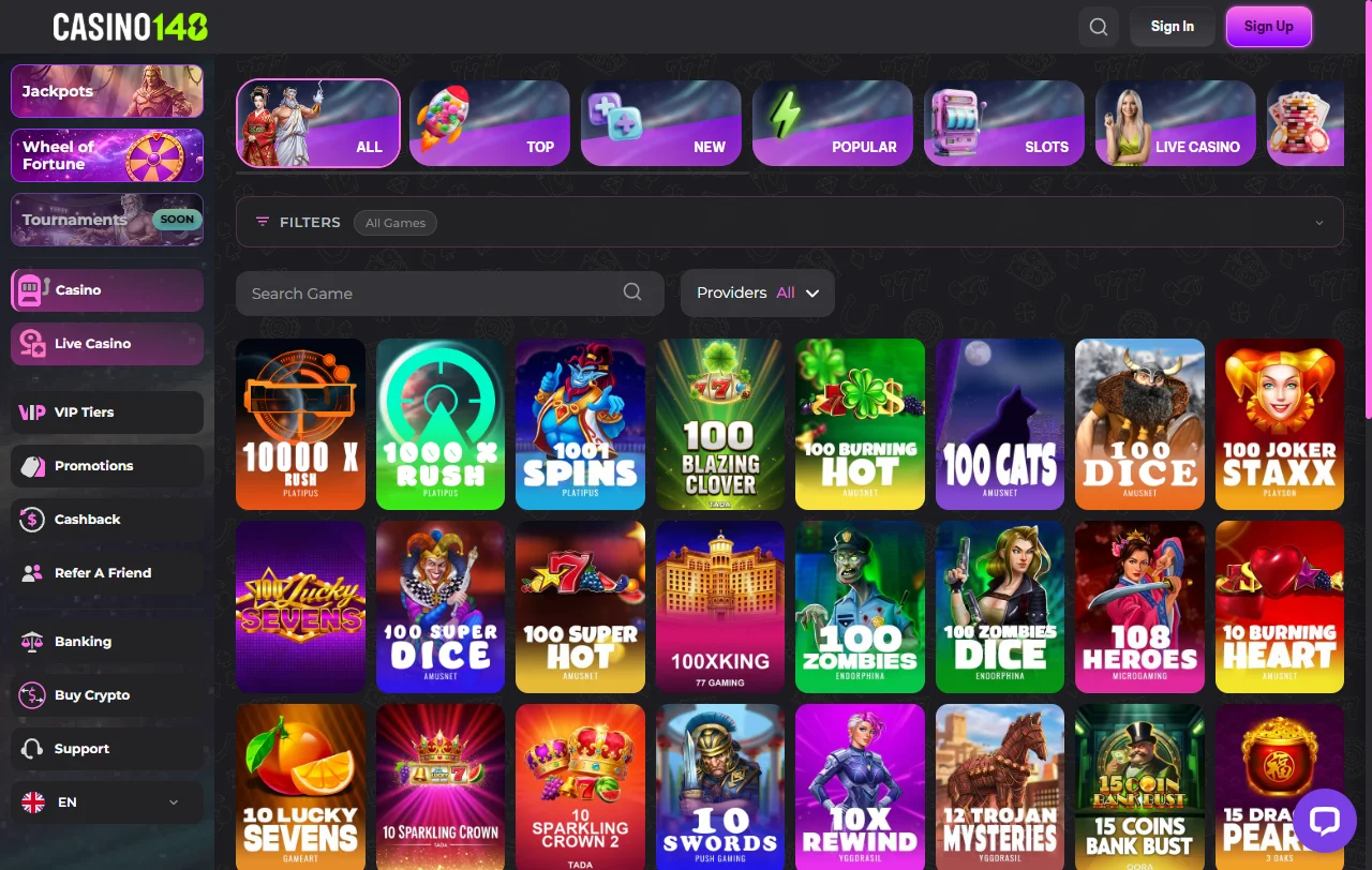Oferta de juegos y slots destacada en Casino148
