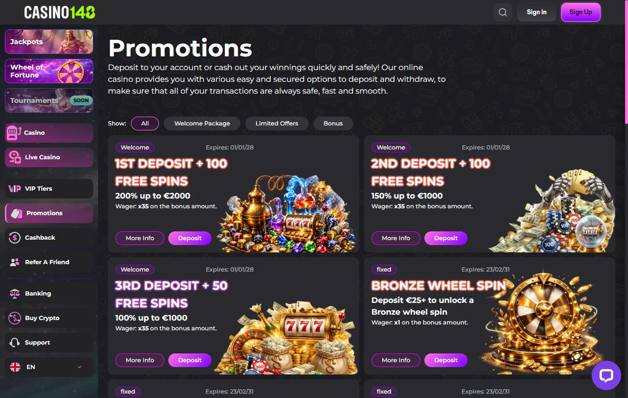 Bonos y promociones de Casino148 para nuevos usuarios
