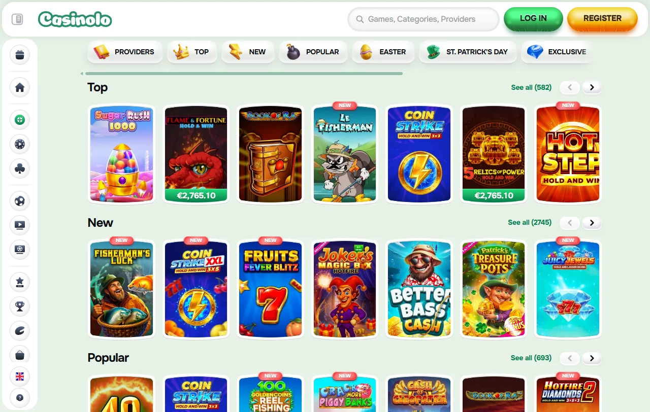 Selección juegos slots proveedores Casinolo casino España