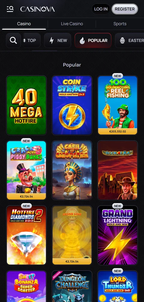 Métodos depósitos retiros Casinova Casino España móvil