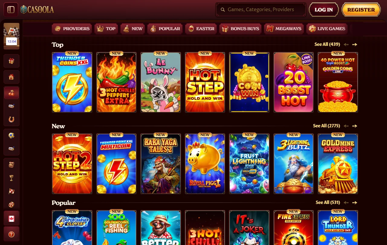 Catálogo de 2.500+ juegos y proveedores de software en Casoola Casino España