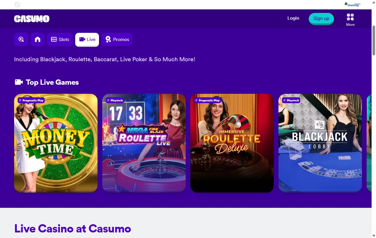 Catálogo de juegos de Casumo Casino España incluyendo 3.500+ títulos de 60+ proveedores de software