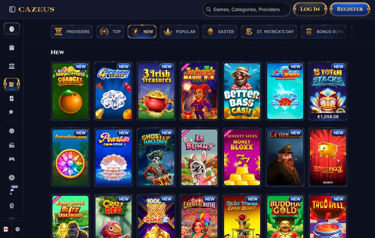 Cazeus Casino selección de juegos y proveedores destacados
