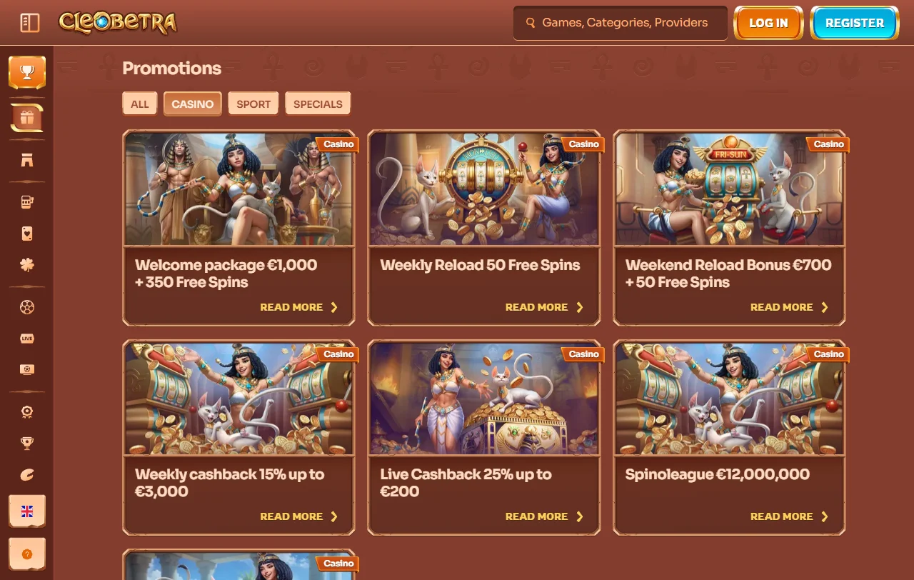 Slots tragaperras proveedores Cleobetra Casino España catálogo