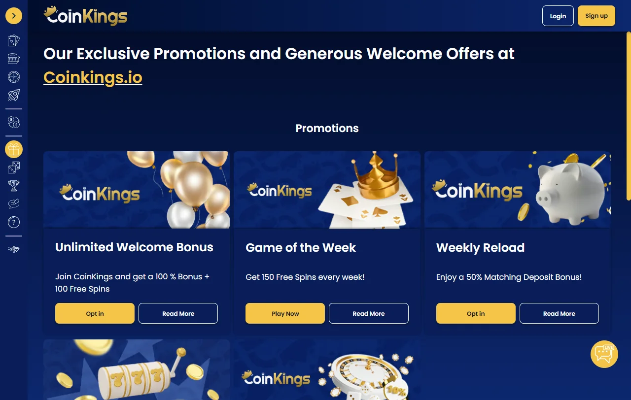 Bonos promociones bienvenida CoinKings casino España