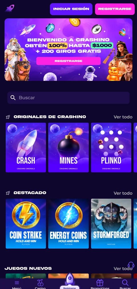Aplicación móvil optimizada de Crashino casino España con acceso completo a juegos desde smartphone
