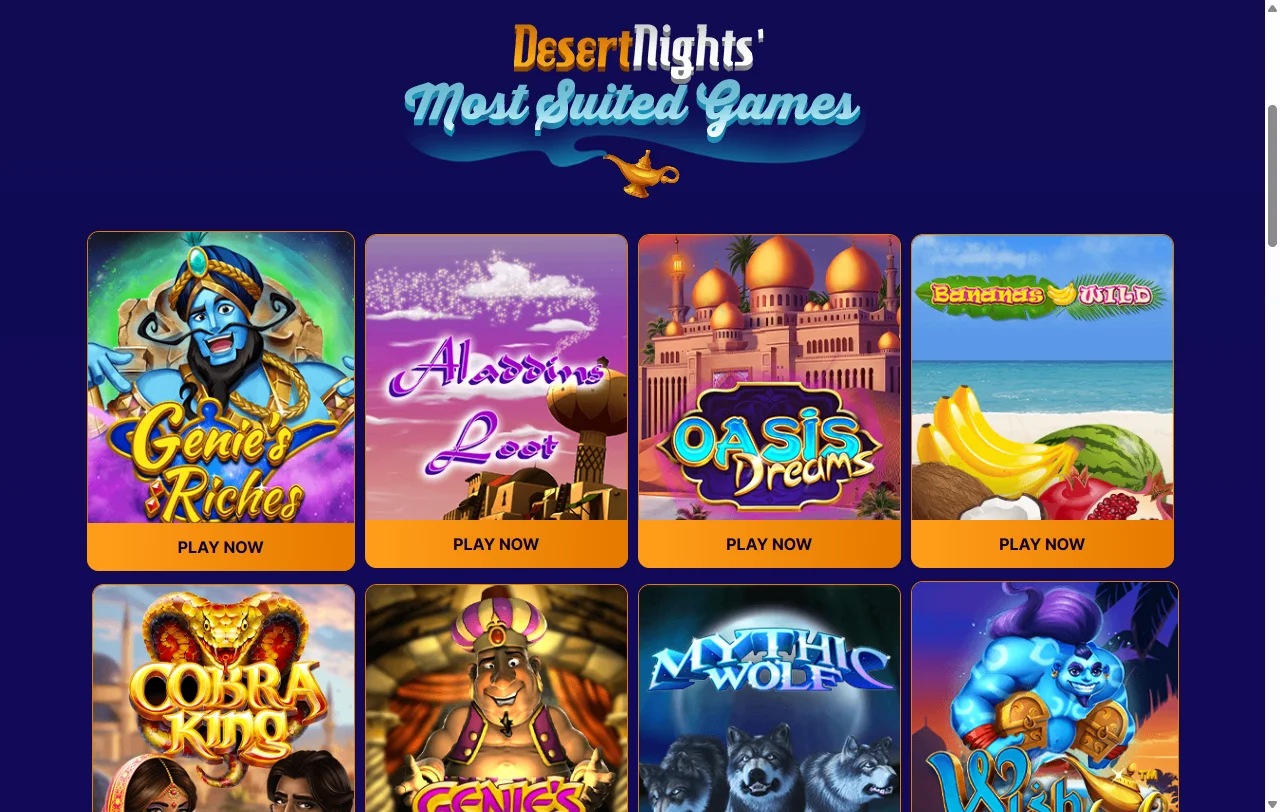 Desert Nights Casino catálogo de juegos, slots y mesa