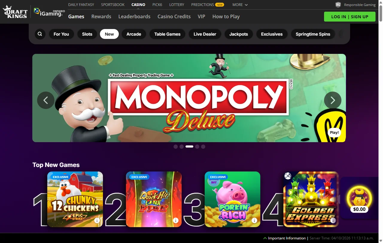 Oferta de juegos y proveedores en DraftKings Casino