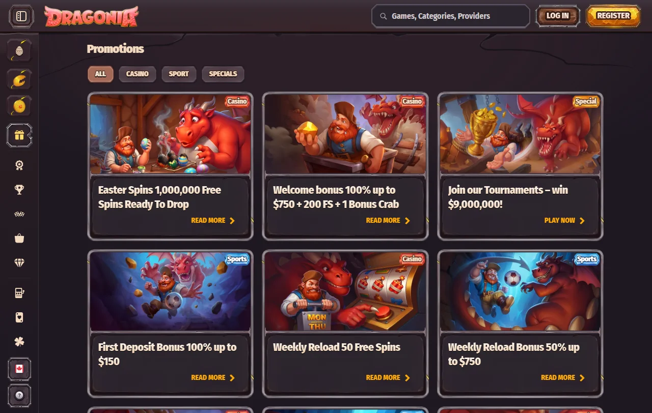 Selección juegos slots proveedores Dragonia casino España