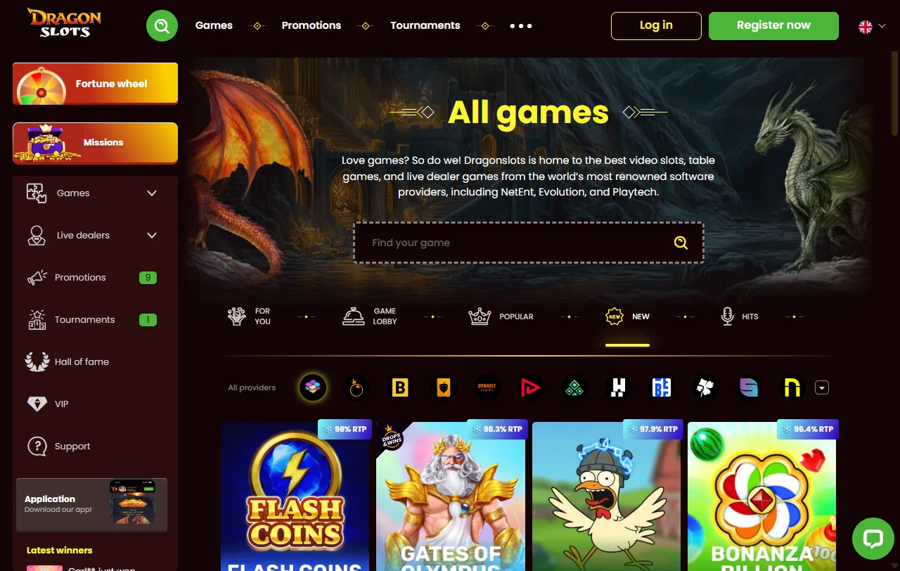 Promociones bonos bienvenida DragonSlots casino España detallados