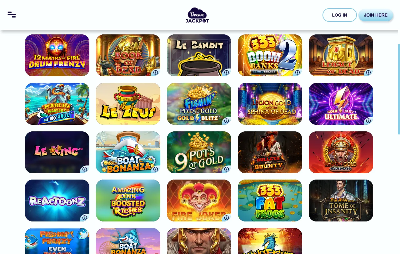 Juegos y tragaperras destacados en Dream Jackpot Casino