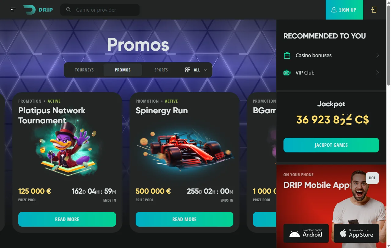 Oferta de juegos y proveedores en Drip Casino
