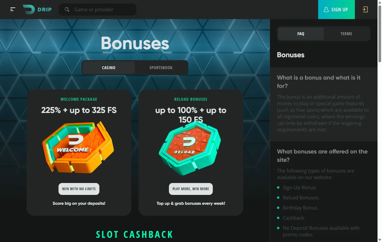 Bonos y promociones disponibles en Drip Casino