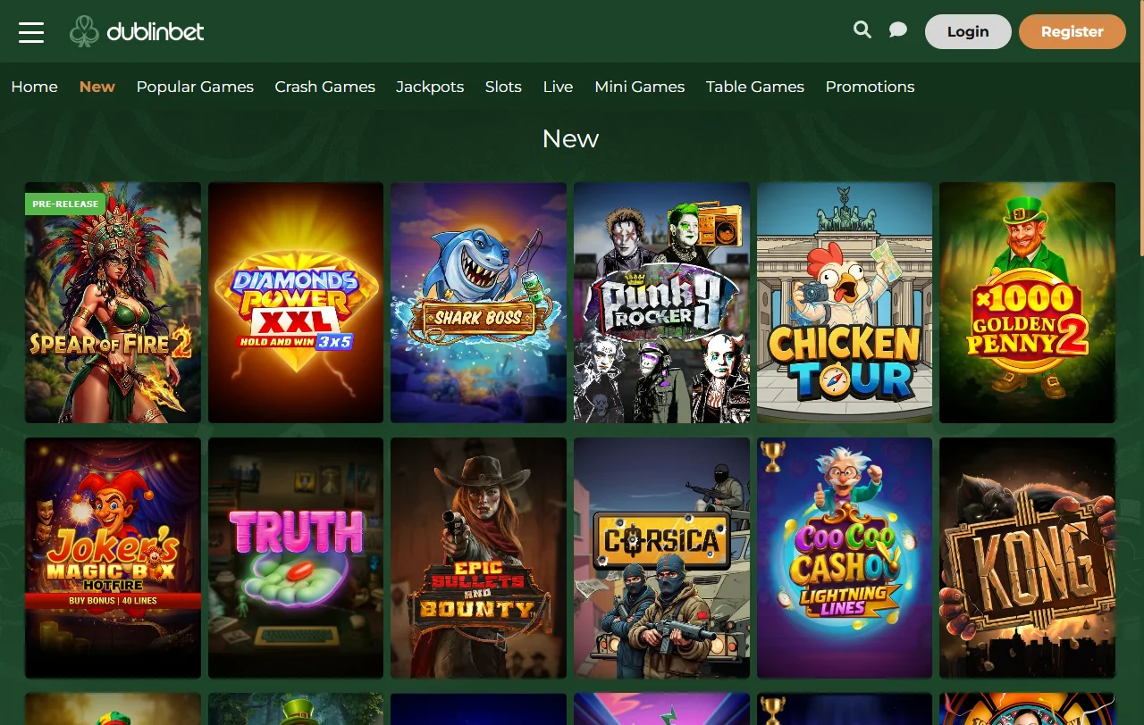 Oferta de juegos y proveedores en DublinBet Casino
