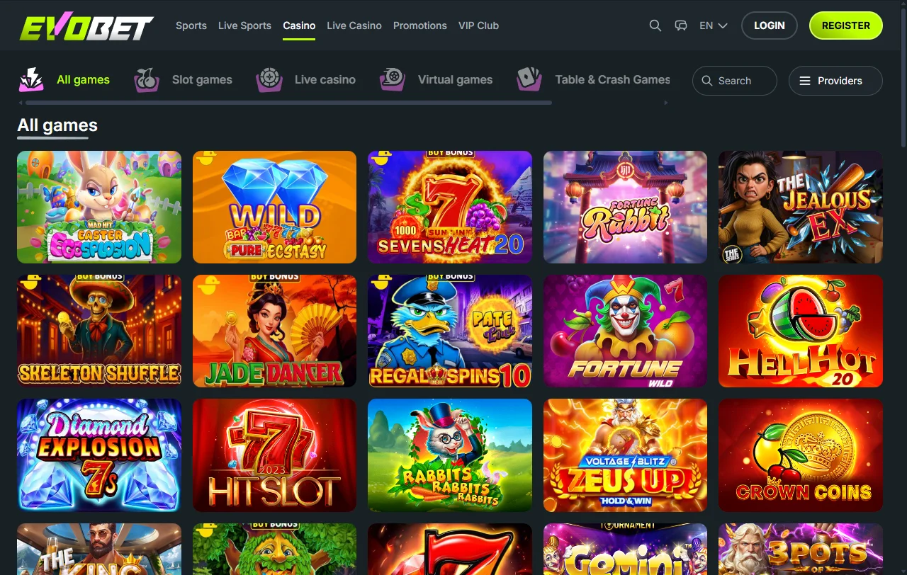 Evobet Casino juegos de mesa, slots y crupier en vivo