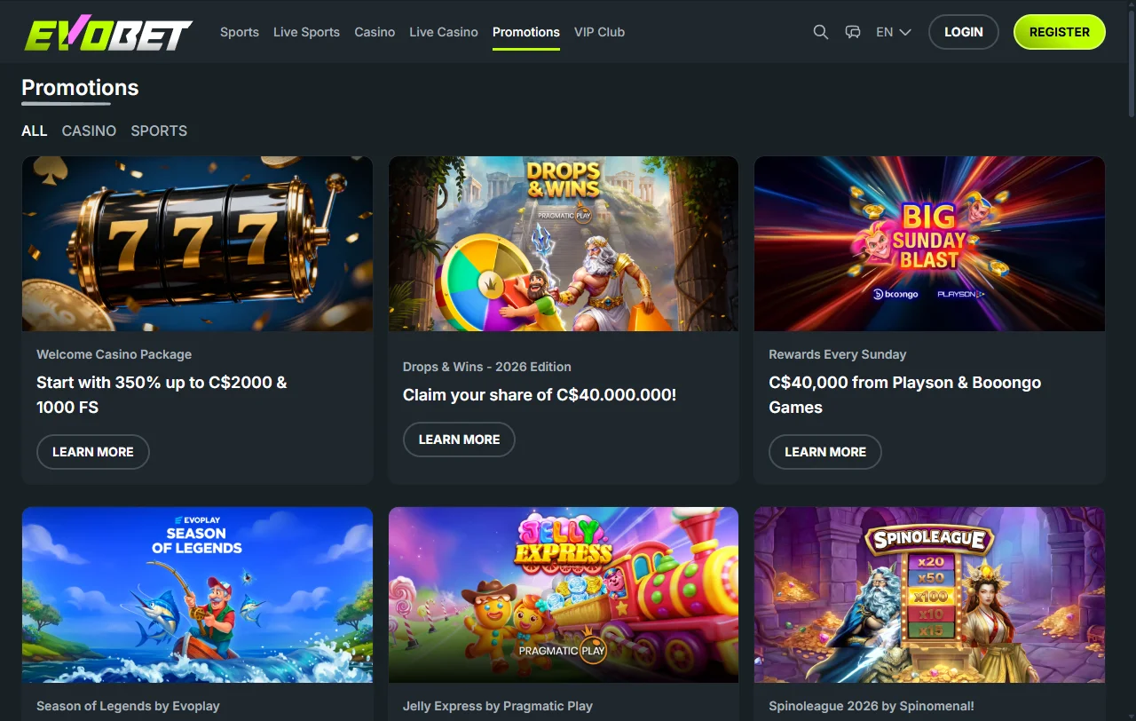 Evobet Casino bonos, giros gratis y condiciones de bienvenida