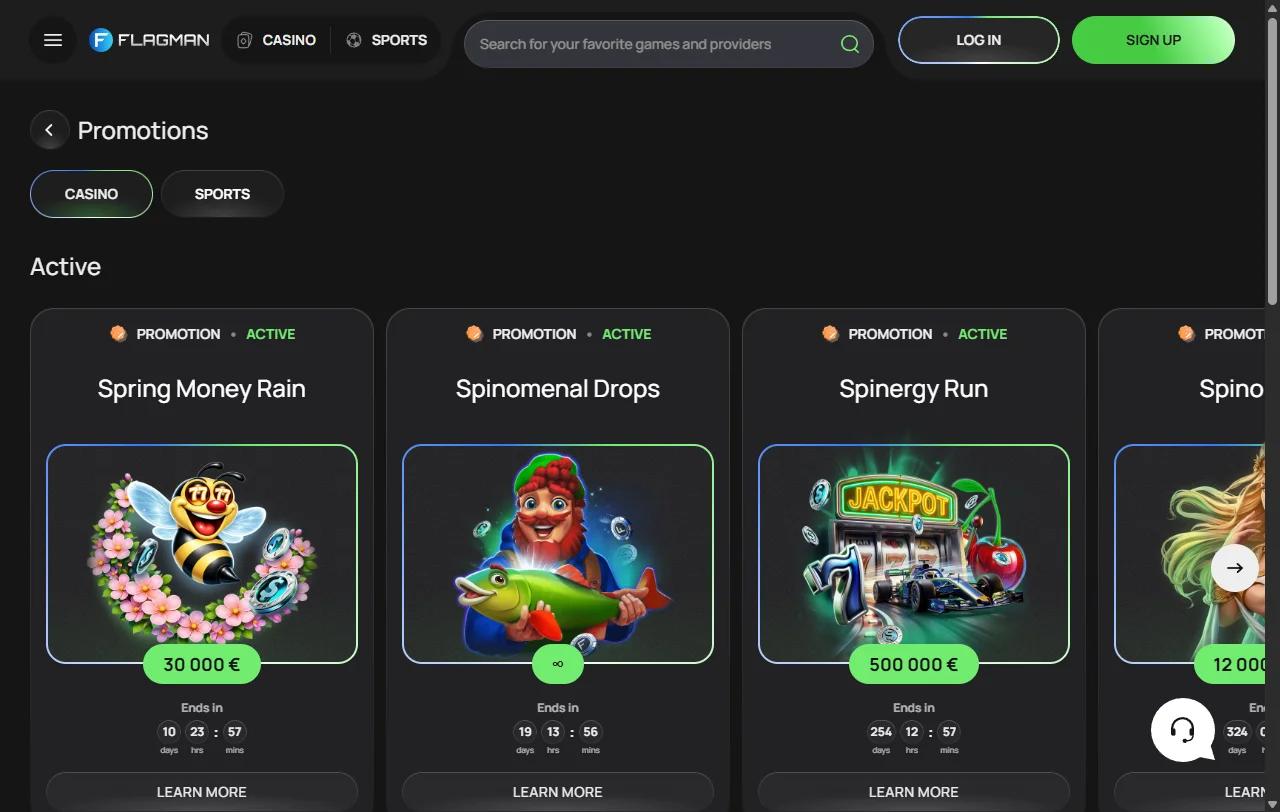 Juegos y tragaperras disponibles en Flagman Casino