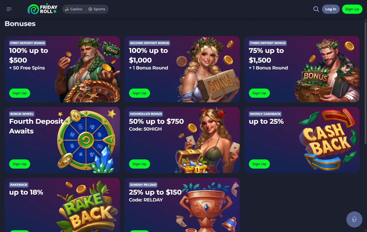 FridayRoll Casino selección de juegos y proveedores destacados