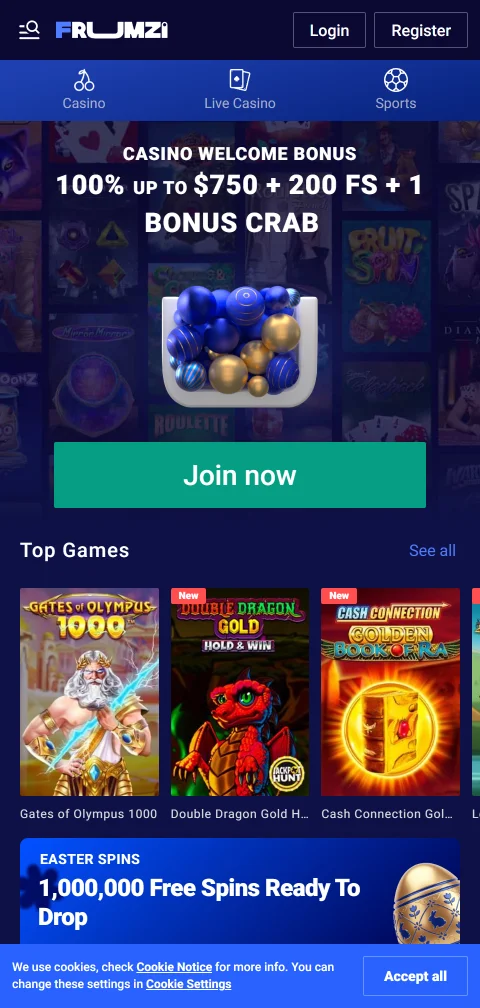 Frumzi Casino España optimizado para smartphone con acceso completo a biblioteca de juegos y funciones