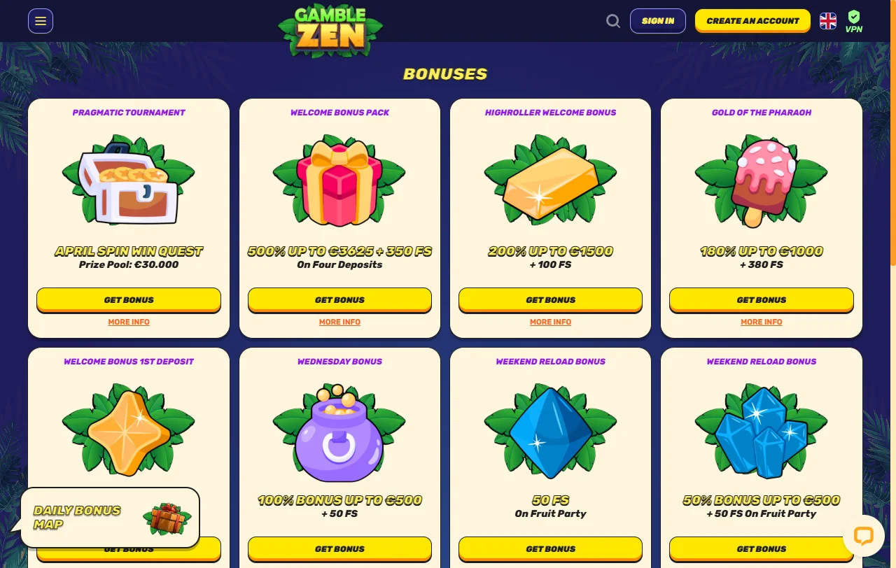 Oferta de juegos y proveedores en Gamblezen Casino