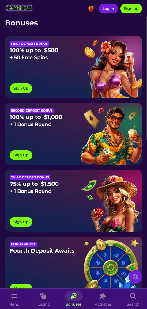 Gambloria Casino depósitos, retiradas y métodos de pago disponibles