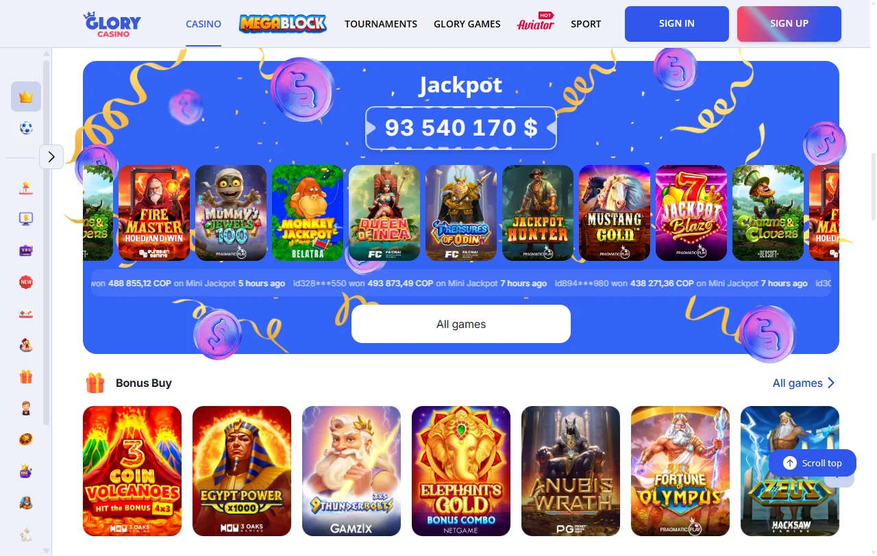 Selección juegos y proveedores Glory Casino España destacados
