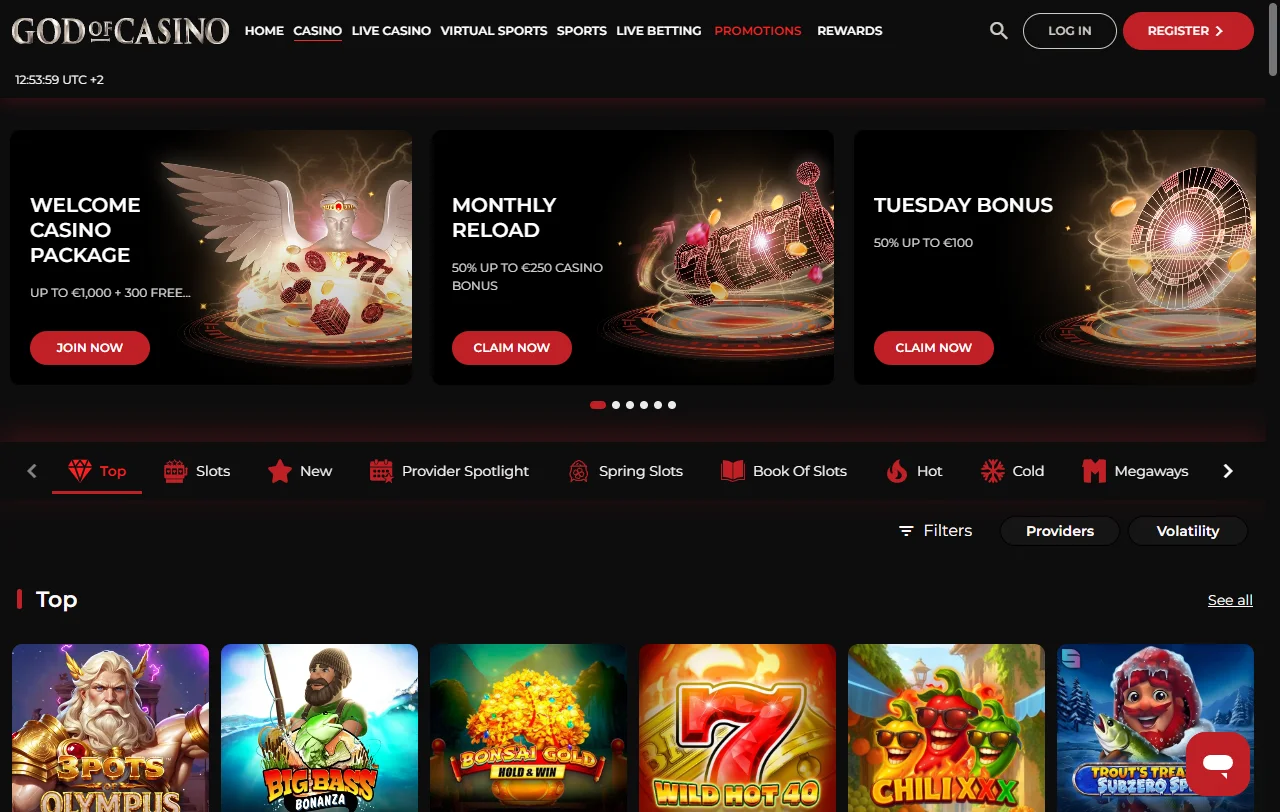 Selección juegos y proveedores en God of Casino España
