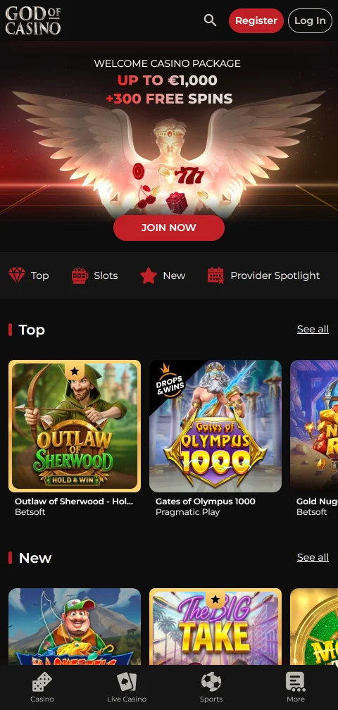 Acceso móvil responsive God of Casino España