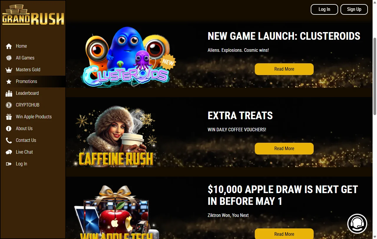 Bonos y promociones de Grand Rush Casino para nuevos usuarios