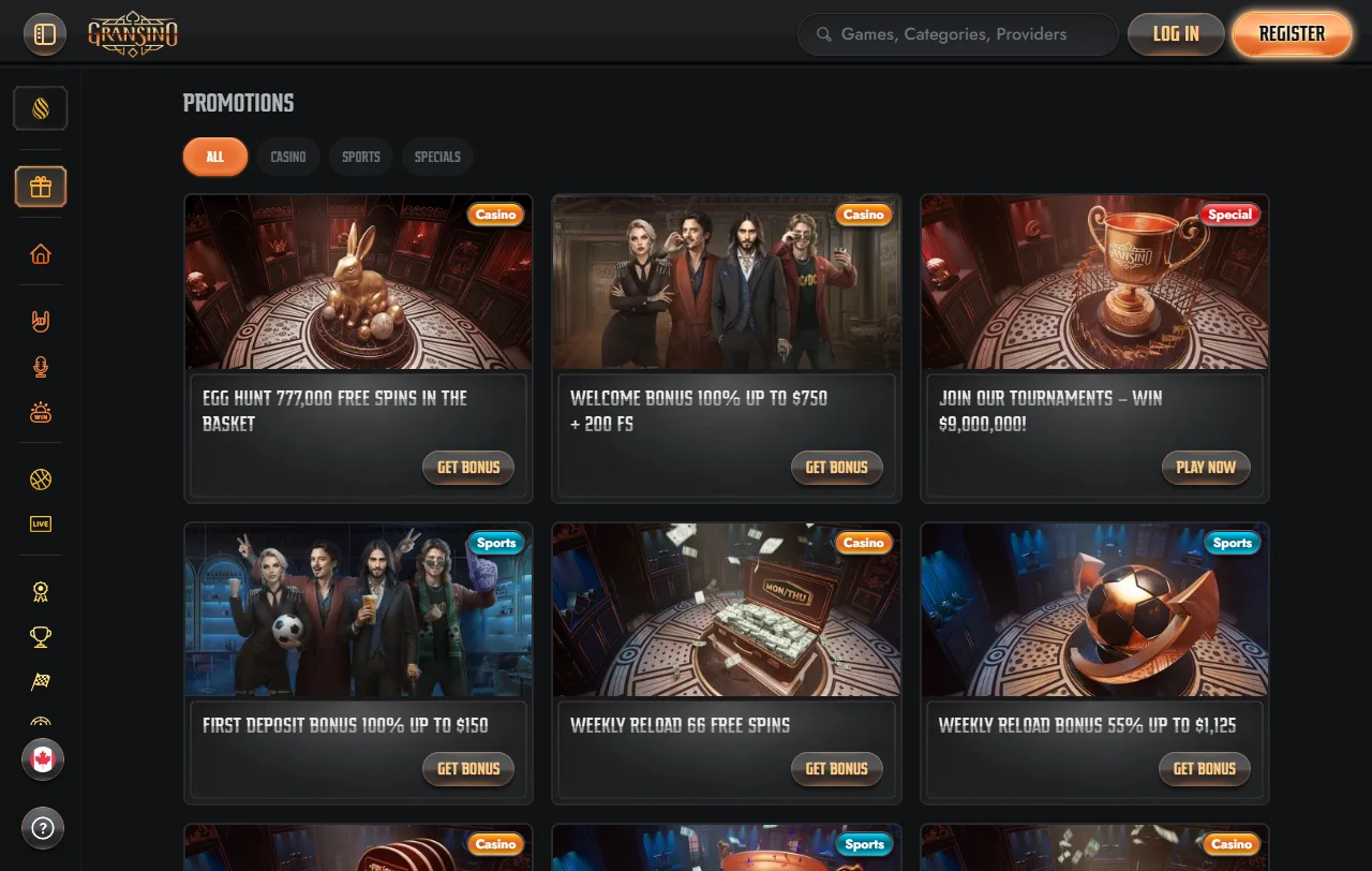 Bonificación de bienvenida y promociones disponibles en Gransino casino España para jugadores nuevos y recurrentes