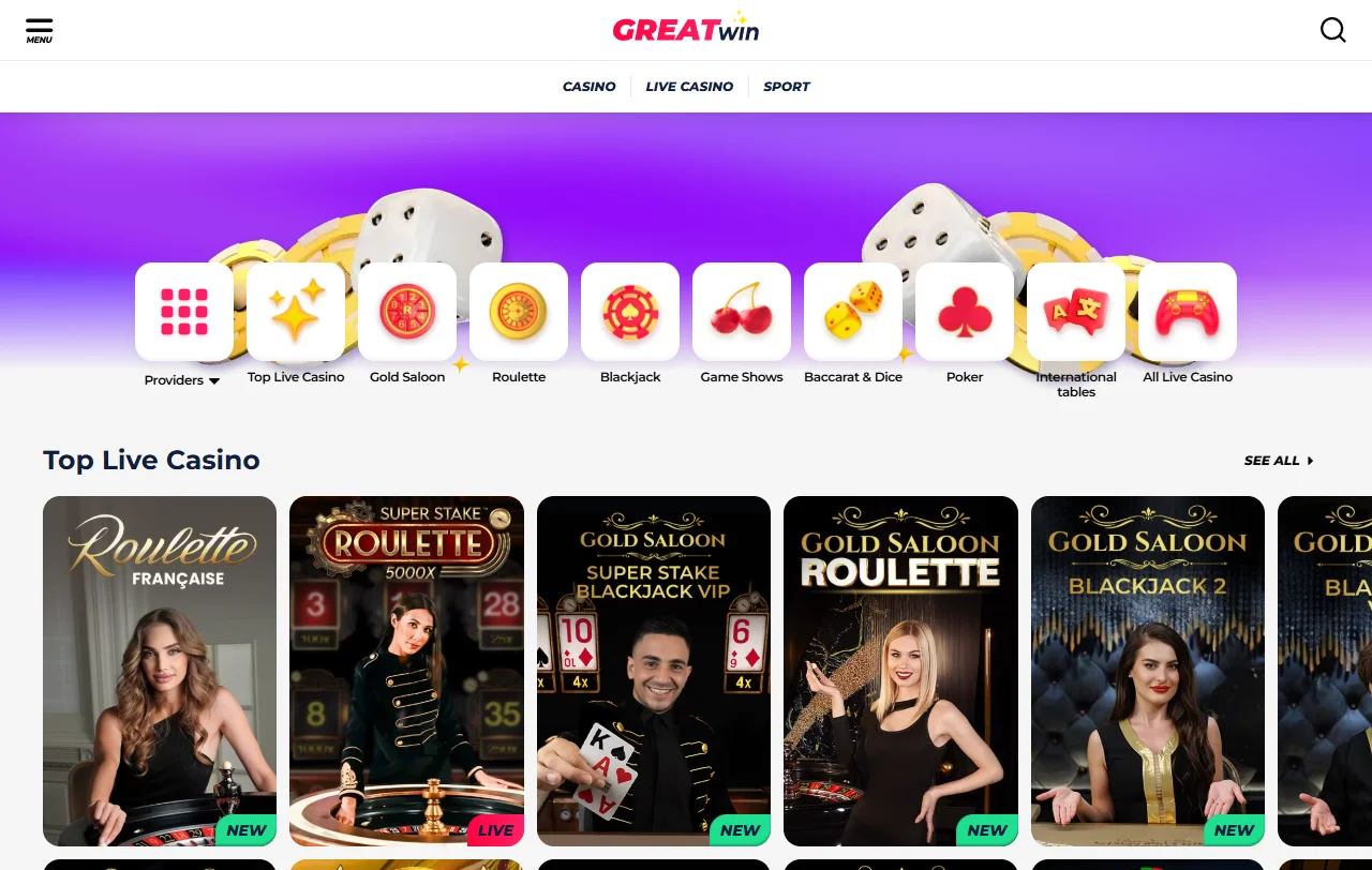 Bonos y promociones de GreatWin casino España incluyendo bono de bienvenida y programa VIP