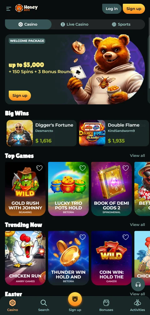 Juego móvil responsive HoneyBetz Casino España accesible