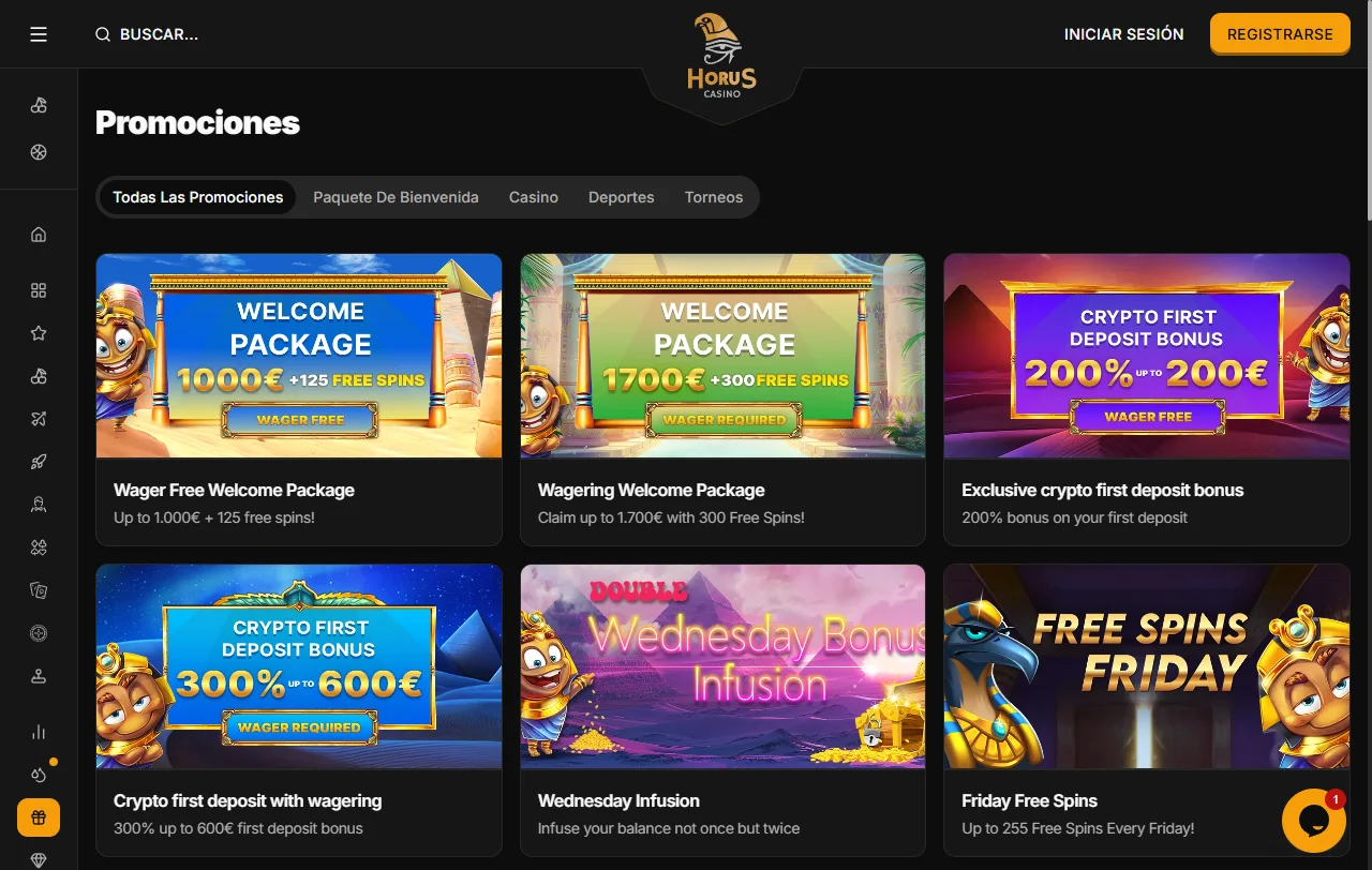 Bonificaciones de bienvenida y promociones periódicas ofrecidas por Horus casino España