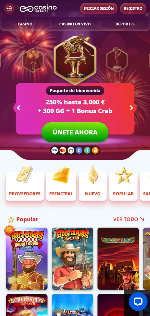 Infinity Casino depósitos, retiradas y métodos de pago