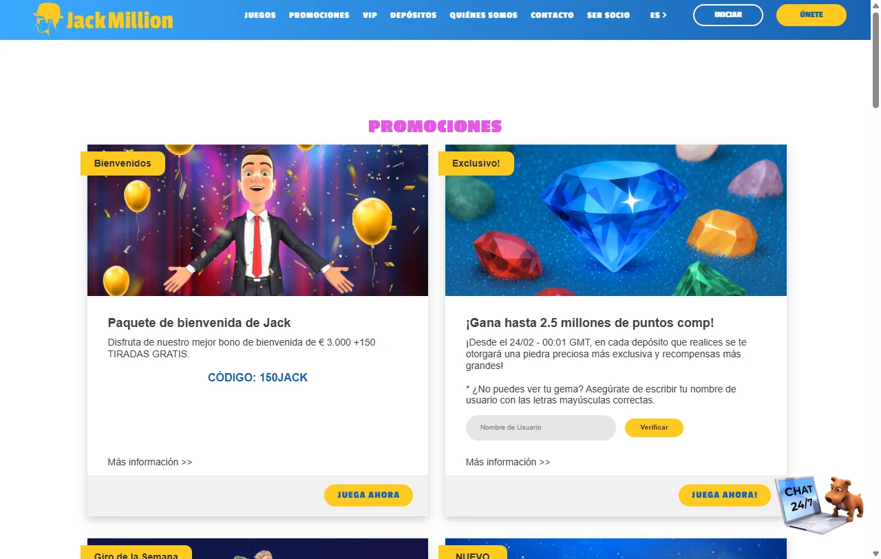 Selección juegos y proveedores destacados en Jack Million Casino España