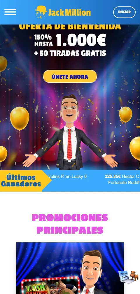 Acceso móvil responsive de Jack Million Casino España en dispositivos