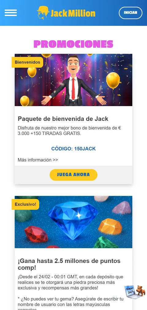 Métodos depósitos retiros en Jack Million Casino España móvil