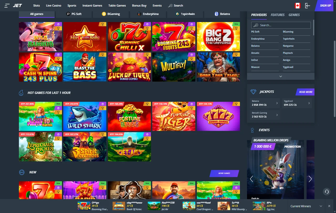 Jet Casino juegos y tragaperras en catálogo amplio