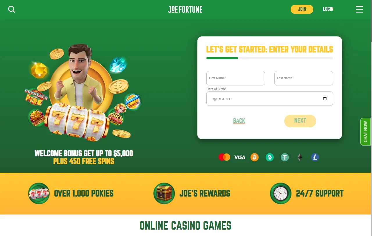 Joe Fortune Casino análisis general con licencia, pagos y catálogo