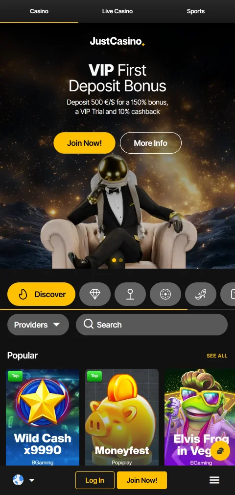 Just Casino en móvil con acceso desde navegador