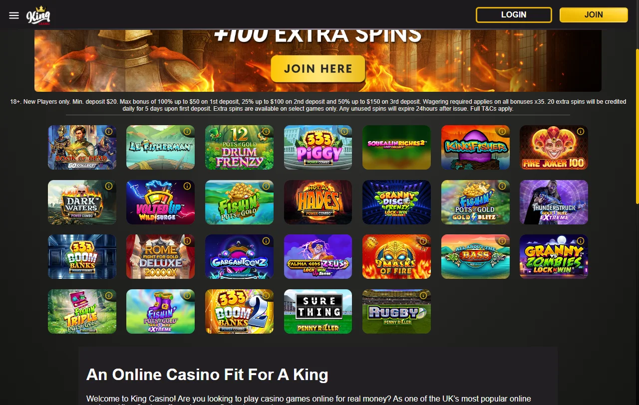KING Casino con juegos y proveedores de software