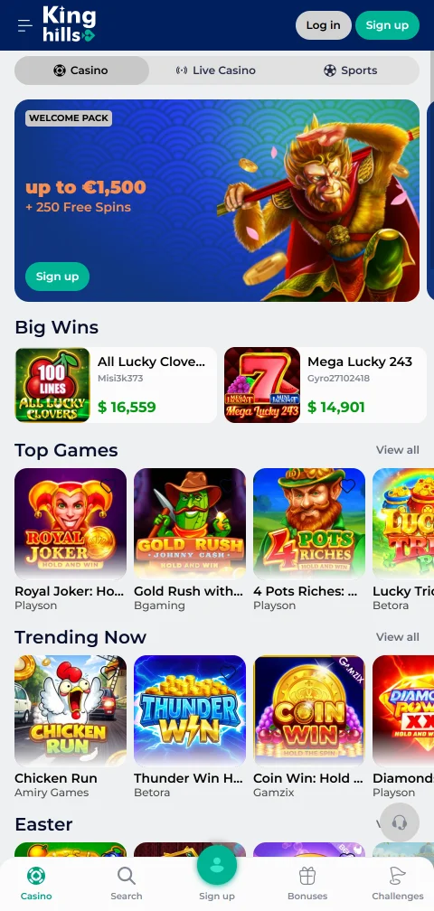Acceso móvil optimizado para jugar en KingHills Casino