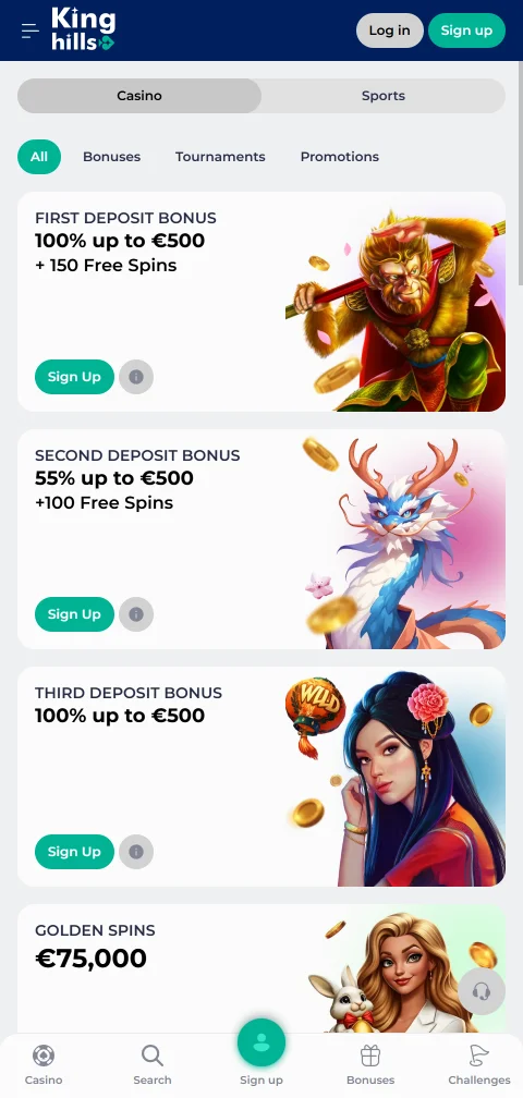 Depósitos, retiradas y pagos en KingHills Casino