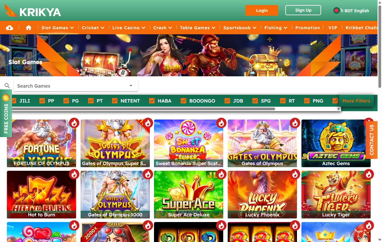 Oferta de juegos y proveedores de Krikya Casino