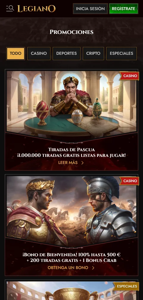Métodos depósitos retiros Legiano casino España pagos