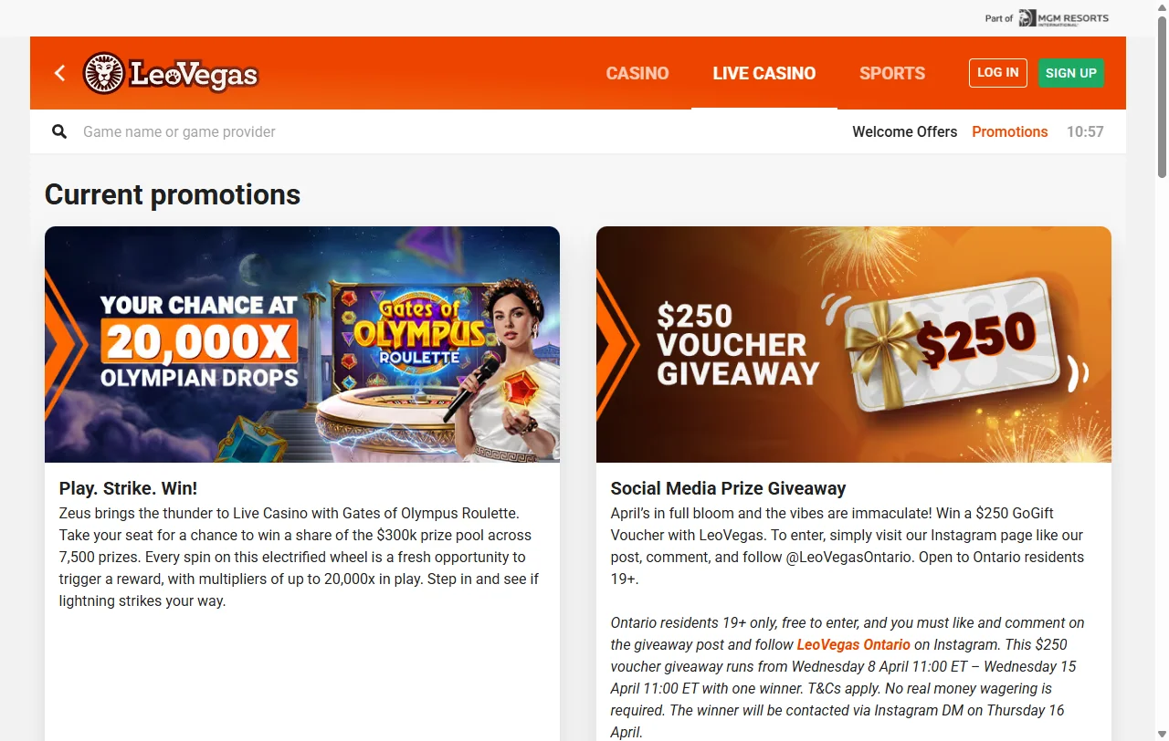 Slots mesas en vivo LeoVegas Casino España catálogo