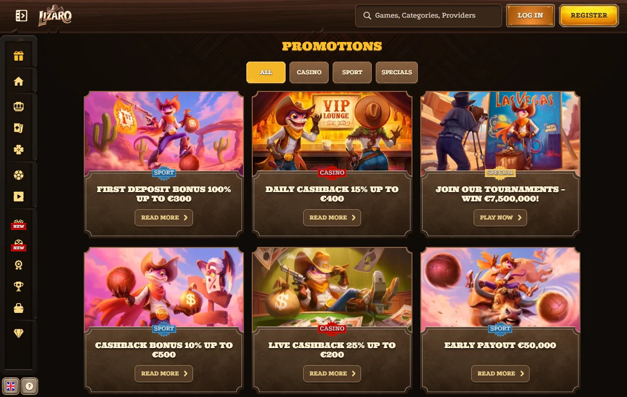 Lizaro Casino con catálogo de juegos y proveedores reconocidos