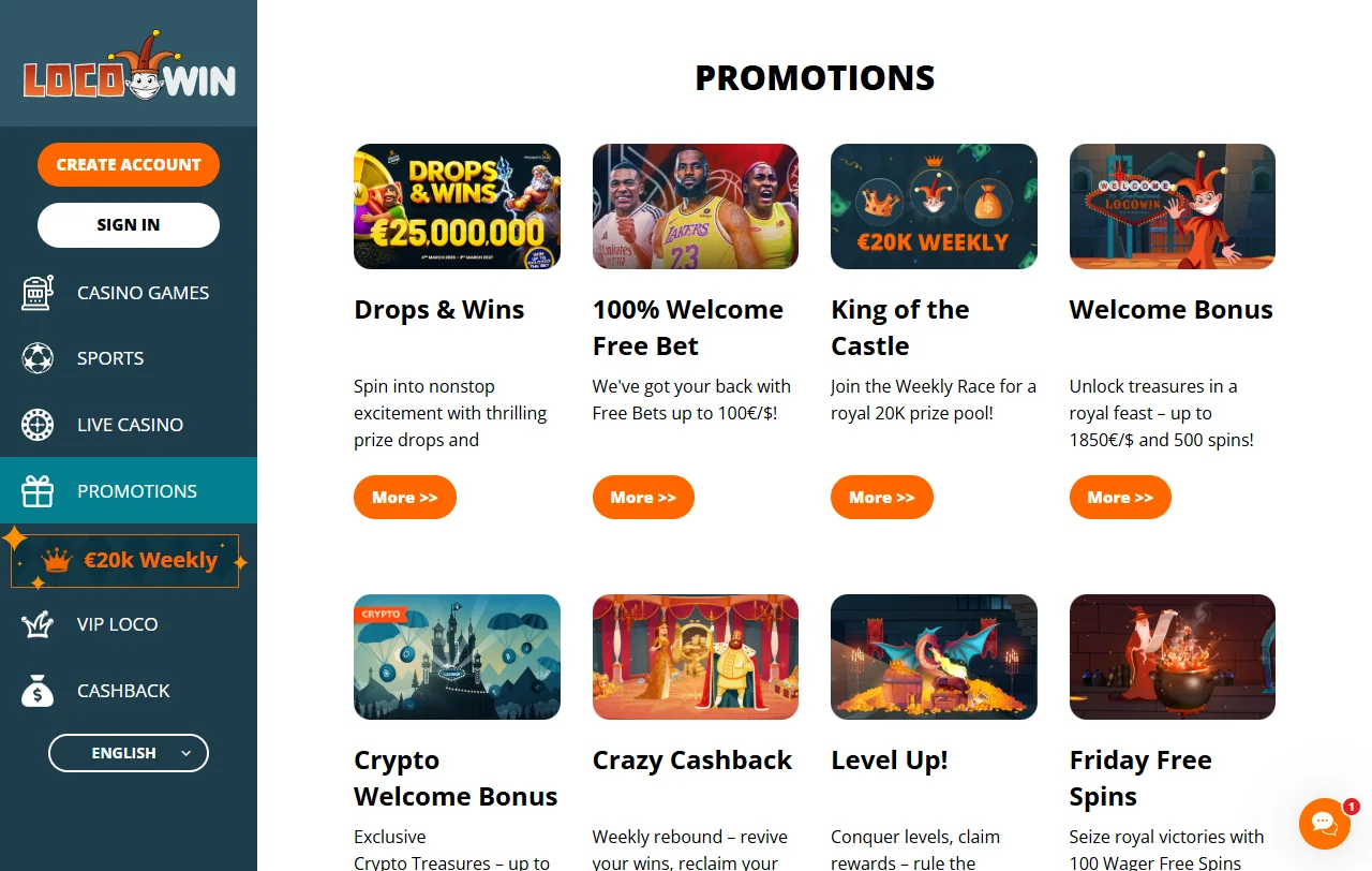 LocoWin casino bonos, giros gratis y promociones iniciales